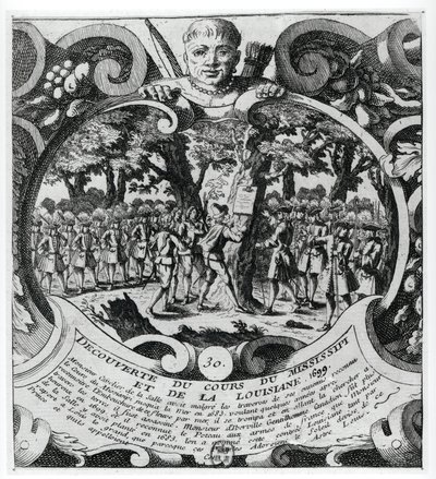 1699年のピエールディーバービル（1661-1706）によるミシシッピ川とルイジアナ州の発見 作： French School